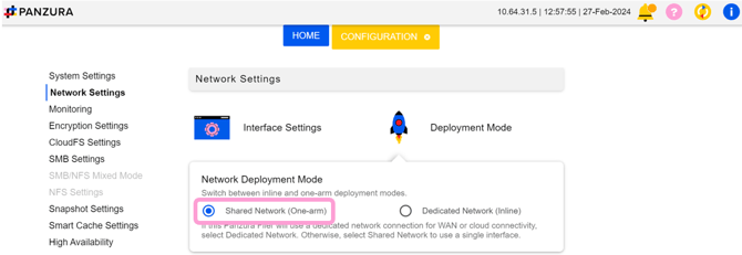 CFS Network Settings, One Arm